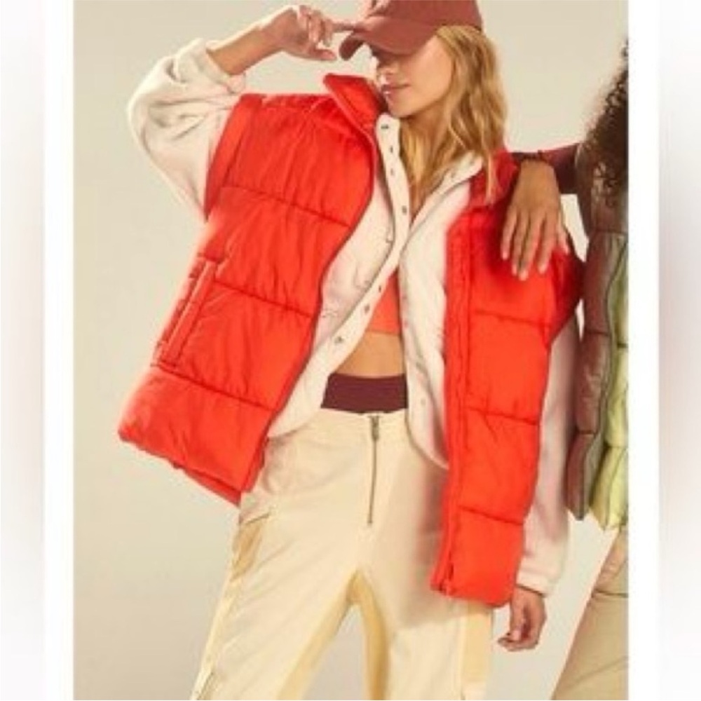 Free People Movement In a Bubble Puffer Orange Vest  size small oversized